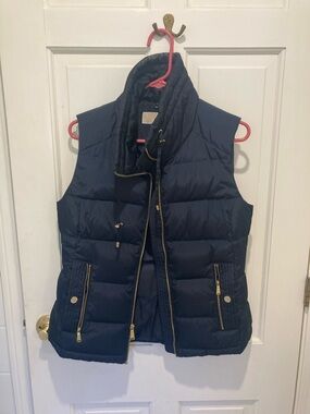 Michael Kors Navy Quilted Puffer Vest with Gold Hardware